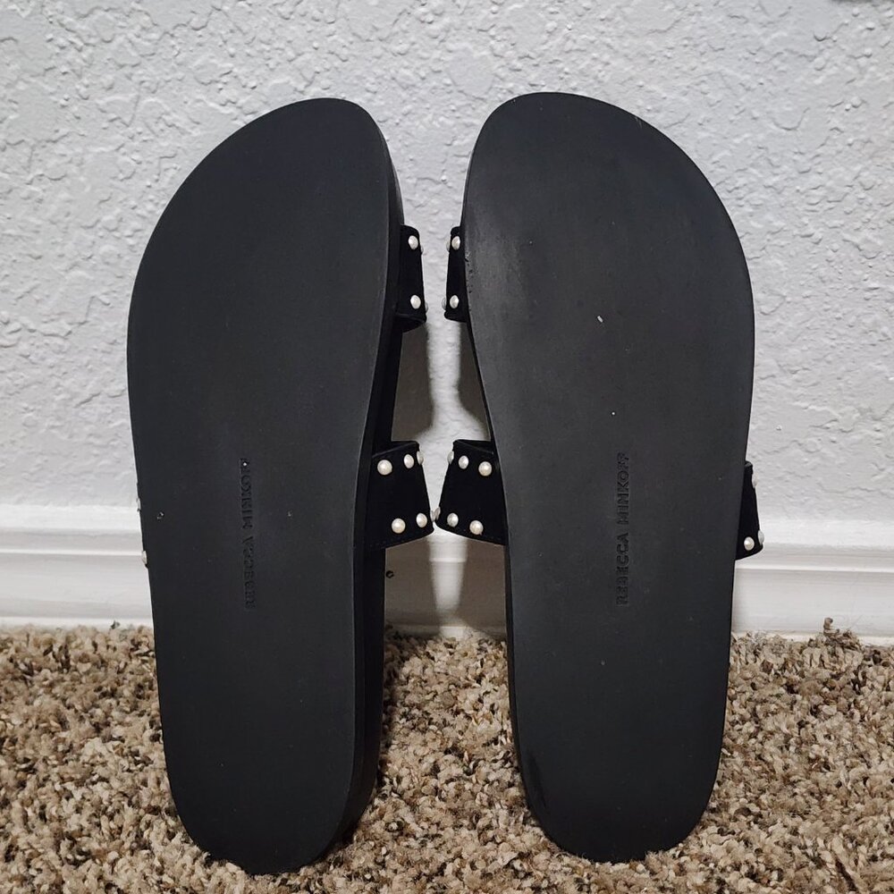 Rebecca Minkoff Lark Pear Embellished Black Slide Buckle Sandals 7.5 Edgy Chic - Picture 7 of 7